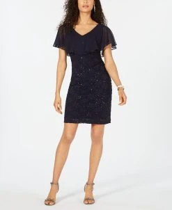 Connected Sequined Lace Capelet Dress