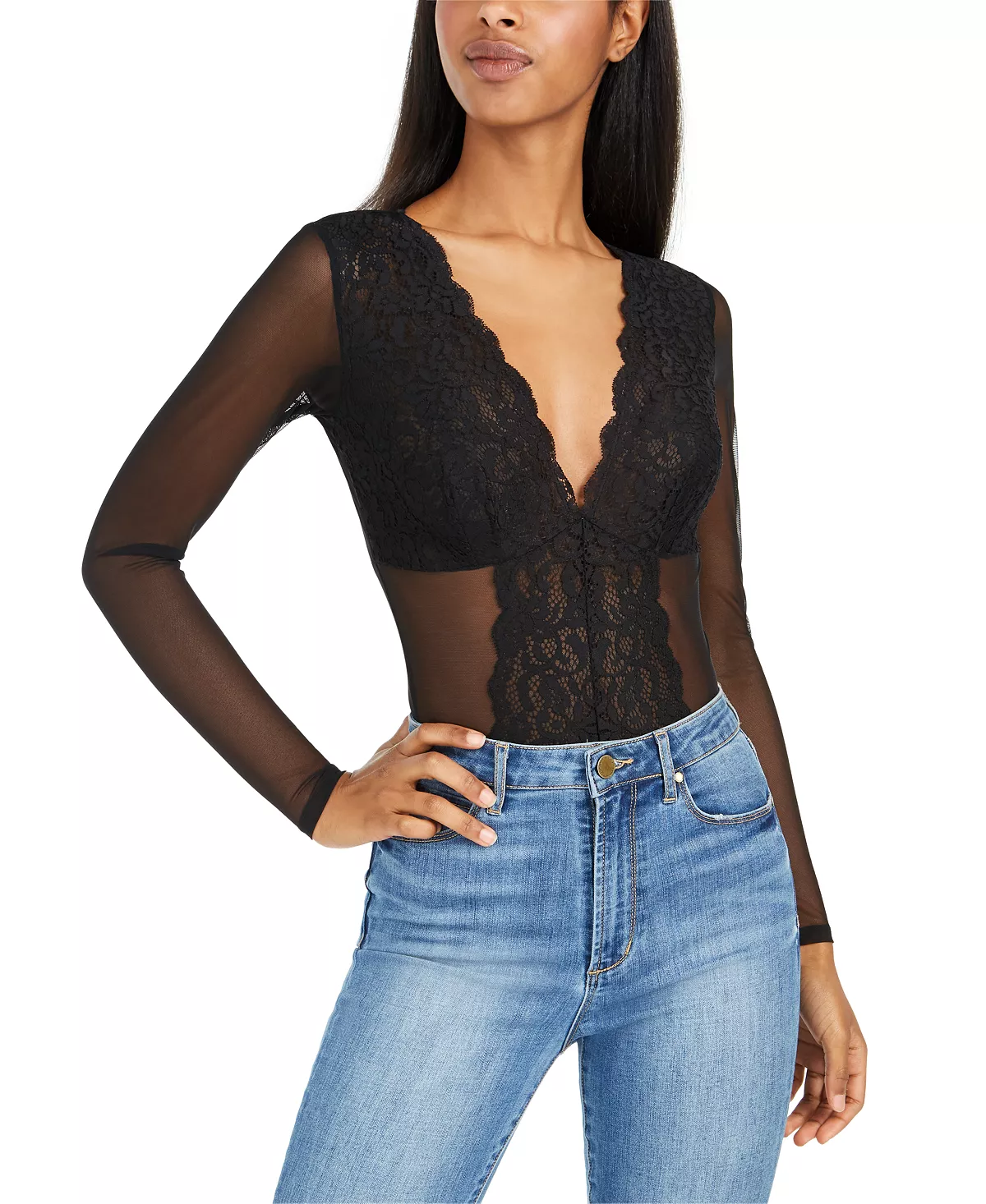 INC International Concepts So Basic Long-Sleeve Lace Mesh Bodysuit, Created For Macy's 6 INC International Concepts So Basic Long-Sleeve Lace Mesh Bodysuit, Created For Macy's - Image 6