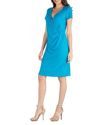24Seven Comfort Apparel Faux Wrap Over Dress With Cap Sleeves 2 24Seven Comfort Apparel Faux Wrap Over Dress With Cap Sleeves - Image 2