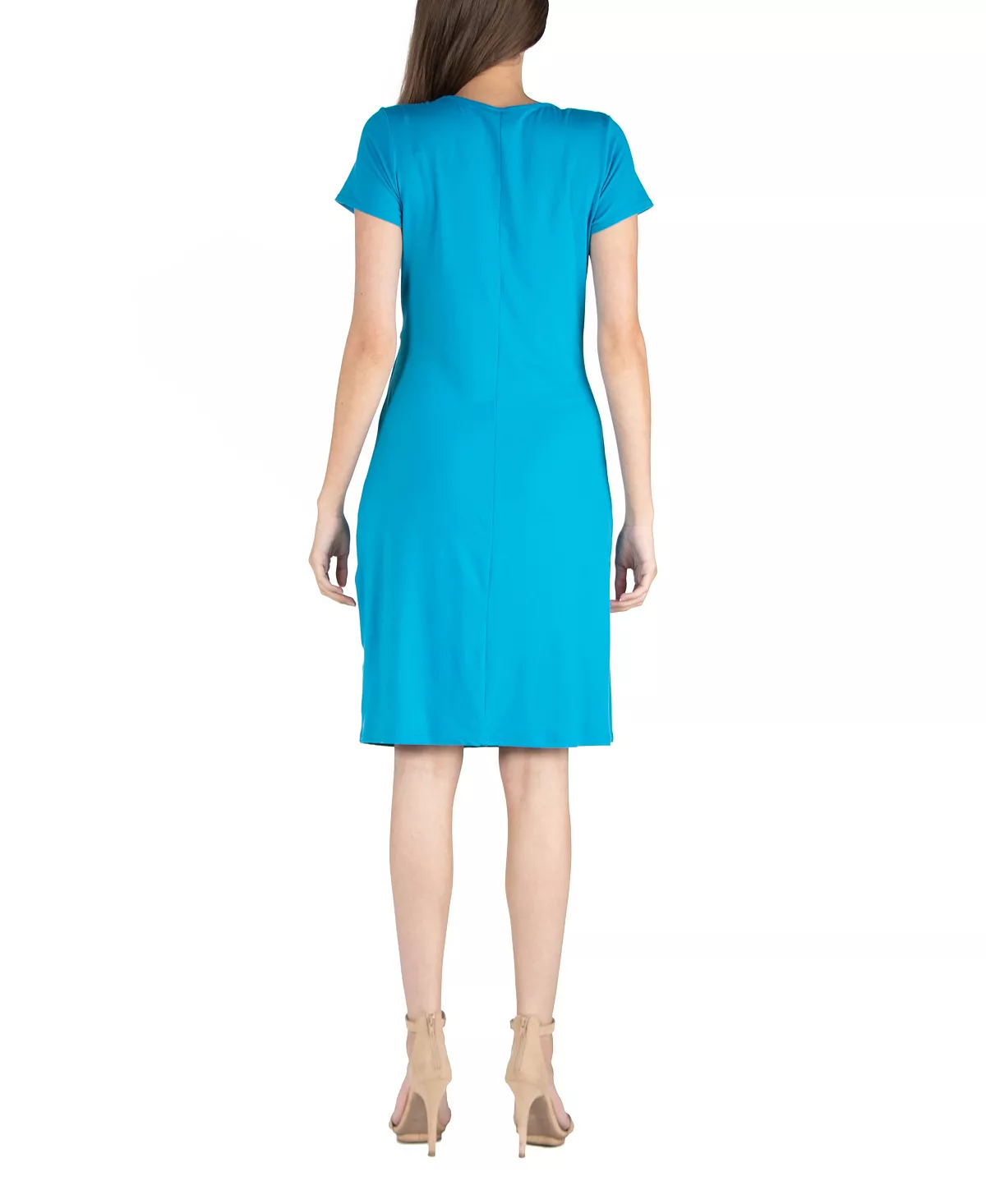 24Seven Comfort Apparel Faux Wrap Over Dress With Cap Sleeves 3 24Seven Comfort Apparel Faux Wrap Over Dress With Cap Sleeves - Image 3