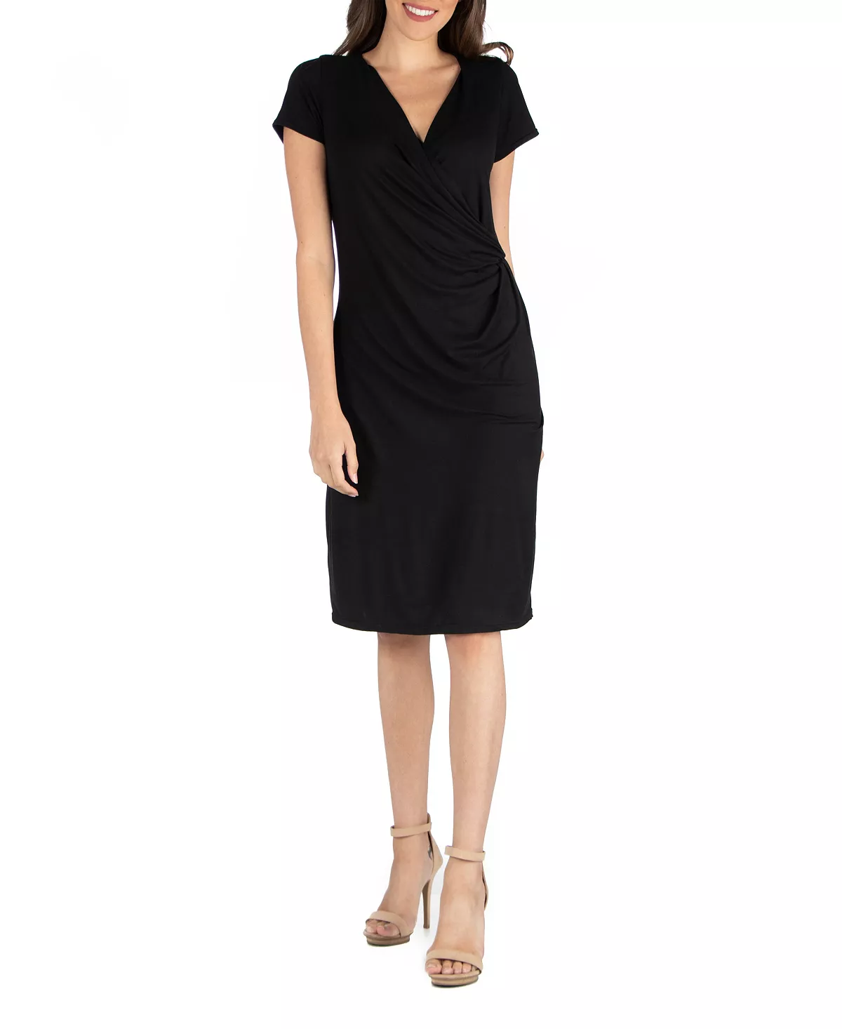 24Seven Comfort Apparel Faux Wrap Over Dress With Cap Sleeves 4 24Seven Comfort Apparel Faux Wrap Over Dress With Cap Sleeves - Image 4