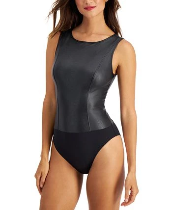 INC International Concepts Faux Leather Bodysuit, Created For Macy's 2 INC International Concepts Faux Leather Bodysuit, Created For Macy's - Image 2