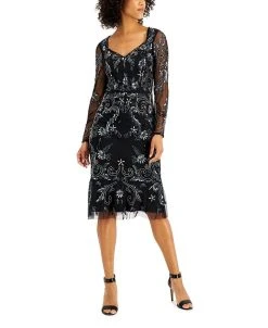 Adrianna Papell Embellished Long-Sleeve Dress