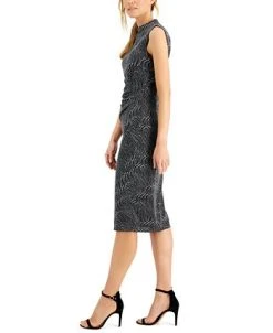 Anne Klein Metallic Swirl Side-Ruched Midi Dress -VINCE CAMUTO Shop 20287542 fpx