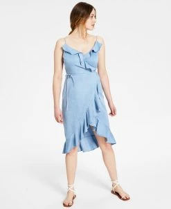 Bar III Women's Ruffled-Edge Wrap Dress, Created For Macy's