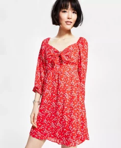 Bar III Women's Ditsy-Print Tie-Bust Dress, Created For Macy's -VINCE CAMUTO Shop 21125511 fpx