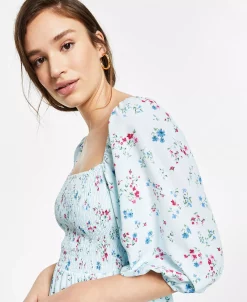 Bar III Printed Smocked Convertible Dress, Created For Macy's -VINCE CAMUTO Shop 21178730 fpx