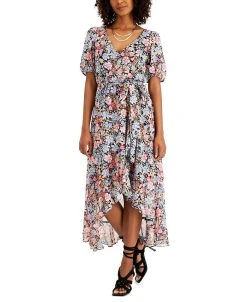 INC International Concepts Printed Ruffled Faux-Wrap Dress, Created For Macy's