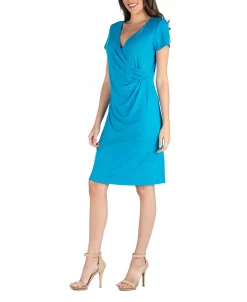 24Seven Comfort Apparel Faux Wrap Over Dress With Cap Sleeves 18 24Seven Comfort Apparel Faux Wrap Over Dress With Cap Sleeves -VINCE CAMUTO Shop 21496166 fpx