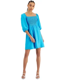 Bar III Women's Puff-Sleeve Smocked Dress, Created For Macy's