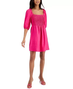 Bar III Women's Puff-Sleeve Smocked Dress, Created For Macy's -VINCE CAMUTO Shop 21588145 fpx