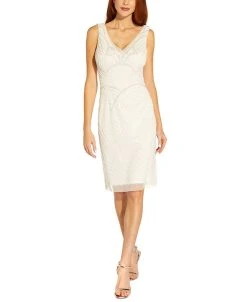 Adrianna Papell Women's Beaded V-Neck Dress