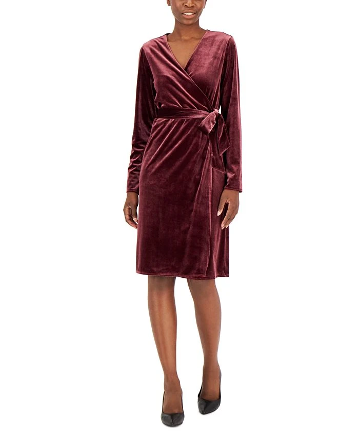 Alfani Women's Velvet Long-Sleeve Wrap Dress, Created For Macy's 1 Alfani Women's Velvet Long-Sleeve Wrap Dress, Created For Macy's