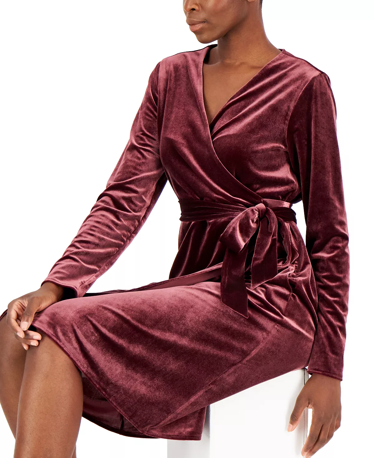 Alfani Women's Velvet Long-Sleeve Wrap Dress, Created For Macy's 4 Alfani Women's Velvet Long-Sleeve Wrap Dress, Created For Macy's - Image 4