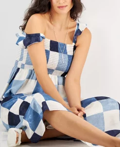 INC International Concepts Women's Ruffle-Strap Smocked Midi Dress, Created For Macy's -VINCE CAMUTO Shop 22272096 fpx