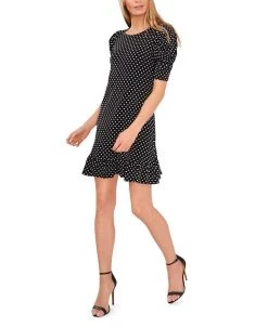 CeCe Women's Printed Ruched Sleeve Dress