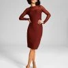 And Now This Women's Mesh Slip-Lined Long Sleeve Midi Dress