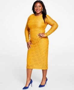 Kasper Lace Side-Pleated Bodycon Midi Dress