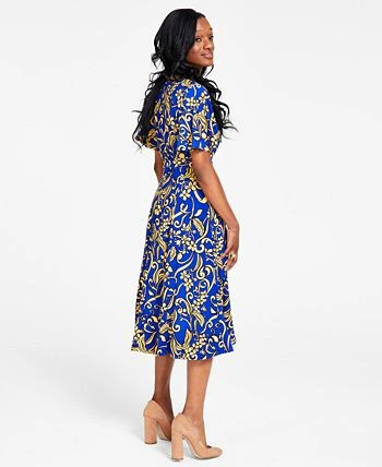 Kasper Printed Flutter-Sleeve Belted Dress 2 Kasper Printed Flutter-Sleeve Belted Dress - Image 2