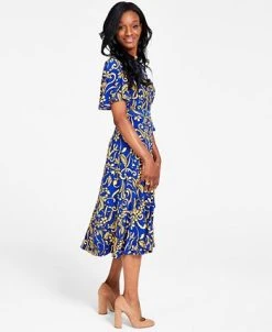 Kasper Printed Flutter-Sleeve Belted Dress 7 Kasper Printed Flutter-Sleeve Belted Dress -VINCE CAMUTO Shop 22406967 fpx