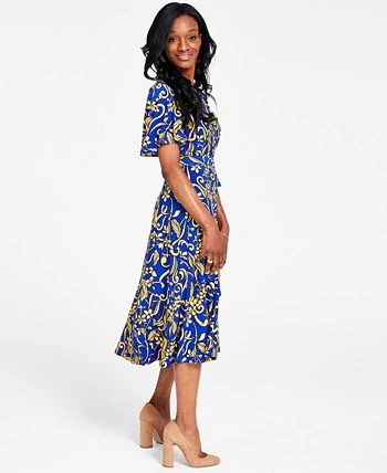 Kasper Printed Flutter-Sleeve Belted Dress 3 Kasper Printed Flutter-Sleeve Belted Dress - Image 3