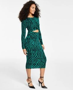 Bar III Women's Twisted Cutout Printed Midi Dress, Created For Macy's -VINCE CAMUTO Shop 22408136 fpx