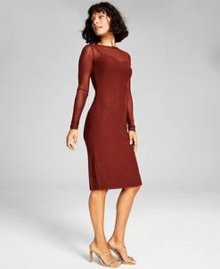 And Now This Women's Mesh Slip-Lined Long Sleeve Midi Dress -VINCE CAMUTO Shop 22408570 fpx