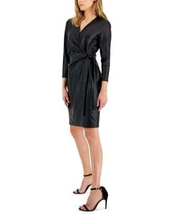 Anne Klein Women's Faux-Leather Classic Faux-Wrap Dress -VINCE CAMUTO Shop 22428184 fpx