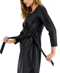Anne Klein Women's Faux-Leather Classic Faux-Wrap Dress -VINCE CAMUTO Shop 22428185 fpx