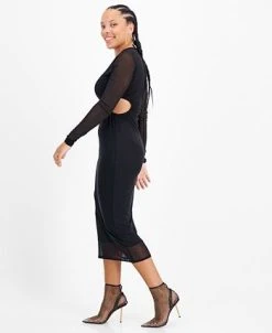 Bar III Women's Mesh-Overlay Side-Cutout Midi Dress, Created For Macy's -VINCE CAMUTO Shop 22502212 fpx