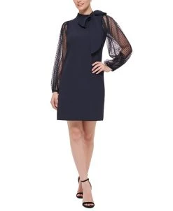 Vince Camuto Mesh Dot Sleeve Shift Dress