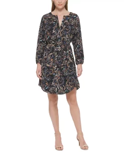 Vince Camuto Women's Printed Balloon-Sleeve Belted Dress -VINCE CAMUTO Shop 22569711 fpx