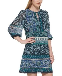 Vince Camuto Women's Balloon-Sleeve Tie-Neck Dress -VINCE CAMUTO Shop 22569977 fpx