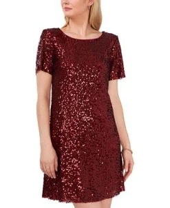 Vince Camuto Women's Sequined Round-Neck Short-Sleeve Dress -VINCE CAMUTO Shop 22599683 fpx