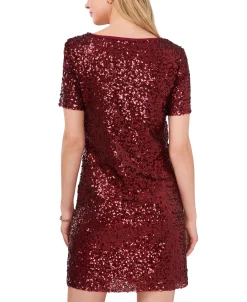 Vince Camuto Women's Sequined Round-Neck Short-Sleeve Dress -VINCE CAMUTO Shop 22599684 fpx