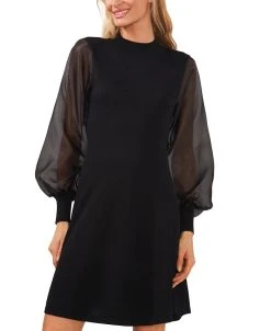 CeCe Women's Cotton Organza-Sleeve Sweater Dress