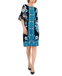 JM Collection Women's Global Bloom Ruffle-Sleeve Dress, Created For Macy's -VINCE CAMUTO Shop 22718239 fpx