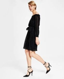 Bar III Women's Metallic Eyelash Off-The-Shoulder Dress, Created For Macy's -VINCE CAMUTO Shop 22723266 fpx