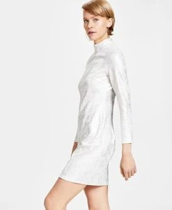 Bar III Women's Metallic Mock-Turtleneck Sheath Dress, Created For Macy's -VINCE CAMUTO Shop 22723317 fpx