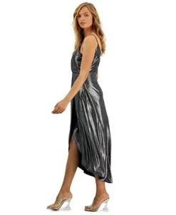 Bar III Women's Shimmering Metallic Faux-Wrap Style Dress, Created For Macy's -VINCE CAMUTO Shop 22723423 fpx