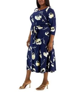 Kasper Plus Size Fit & Flare Boat-Neck Dress -VINCE CAMUTO Shop 22803824 fpx