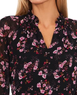 CeCe Women's Printed Long-Sleeve Babydoll Dress -VINCE CAMUTO Shop 22855007 fpx