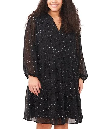 Vince Camuto Plus Size Dot-Print Tiered Long-Sleeve Dress 2 Vince Camuto Plus Size Dot-Print Tiered Long-Sleeve Dress - Image 2