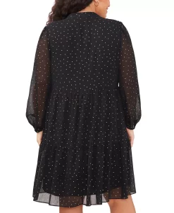 Vince Camuto Plus Size Dot-Print Tiered Long-Sleeve Dress 6 Vince Camuto Plus Size Dot-Print Tiered Long-Sleeve Dress -VINCE CAMUTO Shop 22948083 fpx