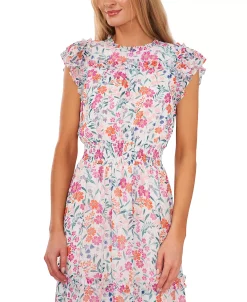 CeCe Women's Floral-Print Ruffled Cap-Sleeve Midi Dress -VINCE CAMUTO Shop 22948252 fpx