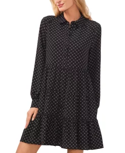 CeCe Women's Printed Collared Button-Up Tiered Dress 6 CeCe Women's Printed Collared Button-Up Tiered Dress -VINCE CAMUTO Shop 22965692 fpx
