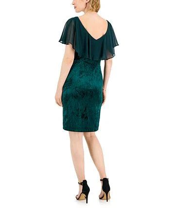 Connected Women's Cape-Overlay Ruched Velvet Dress 2 Connected Women's Cape-Overlay Ruched Velvet Dress - Image 2