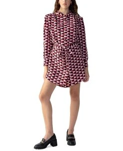 Sanctuary Women's Geo-Print Belted Mini Shirt Dress