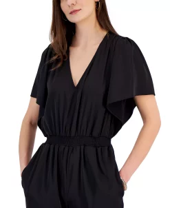 INC International Concepts Women's V-Neck Flutter-Sleeve Jumpsuit, Created For Macy's -VINCE CAMUTO Shop 22981689 fpx
