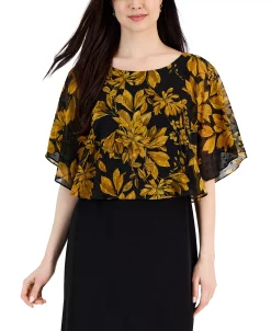Connected Women's Flora-Print Cape-Overlay A-Line Dress -VINCE CAMUTO Shop 22996123 fpx